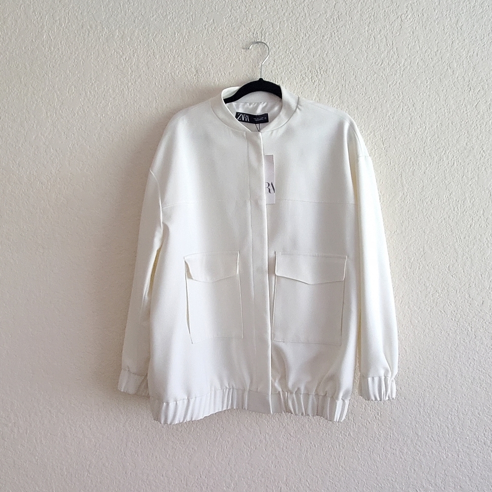 ZARA OVERSIZED LONG BOMBER WHITE SIZE XS L - Picture 16 of 16